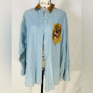 Vintage Gap Hand Painted Lion Shirt Trashed Art Grunge Retro Denim